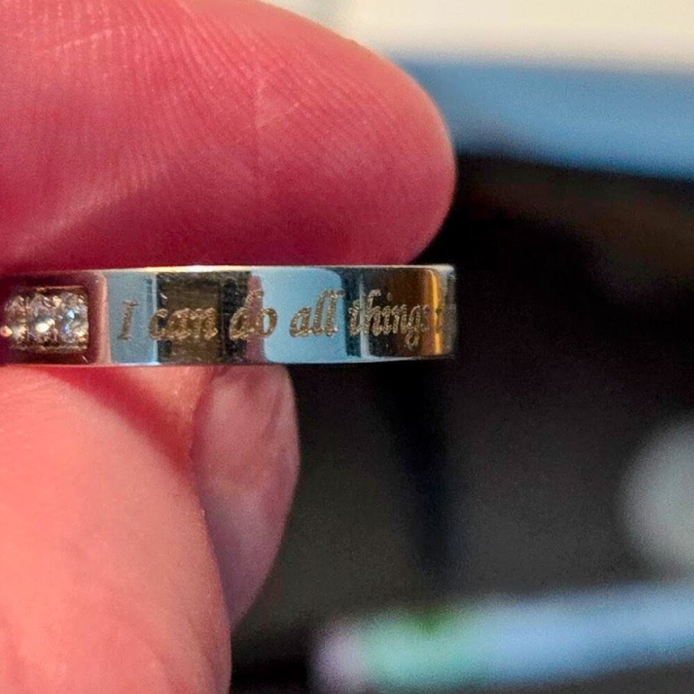 Sterling Silver Faith Ring .925 | Inspirational Engraving | 7 Zirconias | Size 3